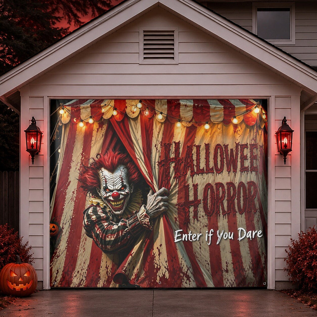 Evil Circus Clown Halloween Garage Door Cover