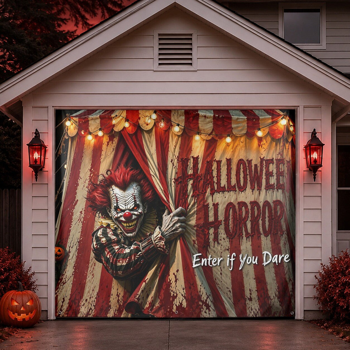 Evil Circus Clown Halloween Garage Door Cover