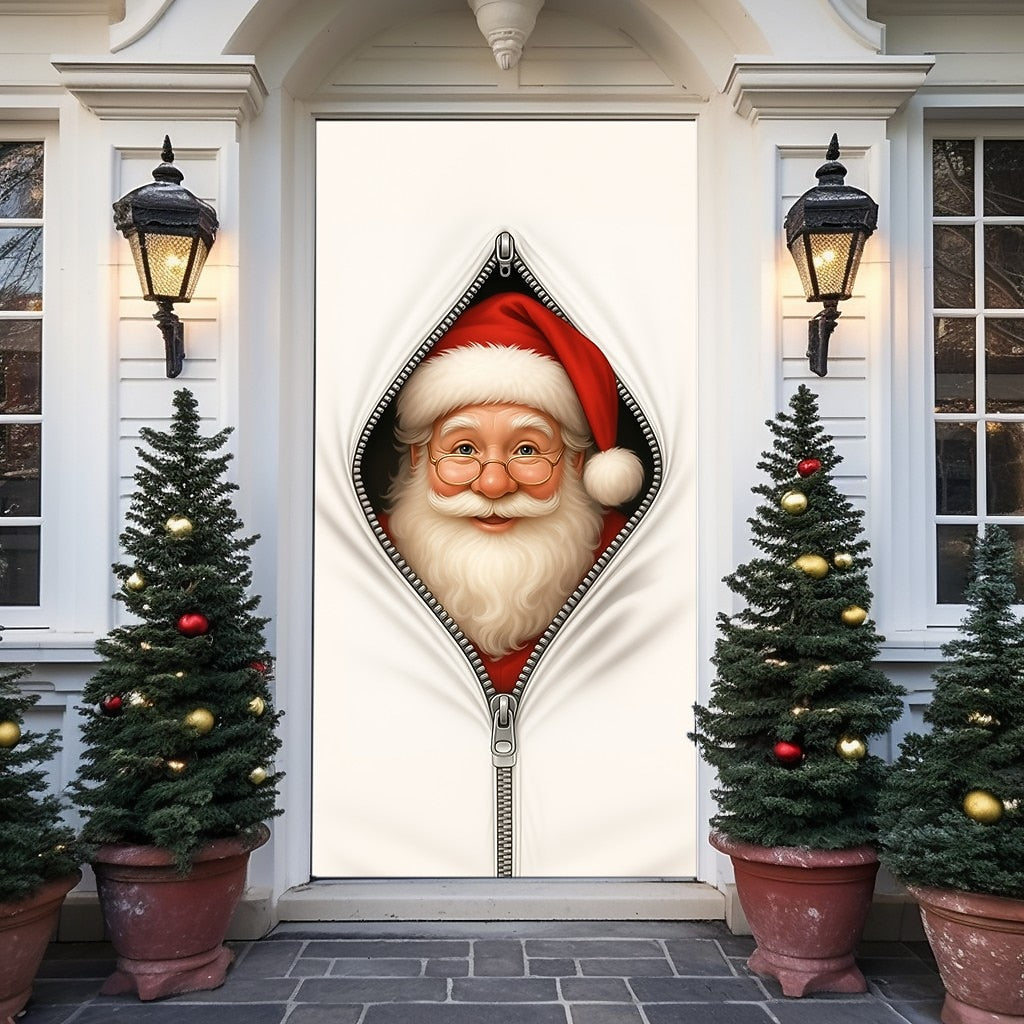 Funny Peeking Santa Face Christmas Door Cover