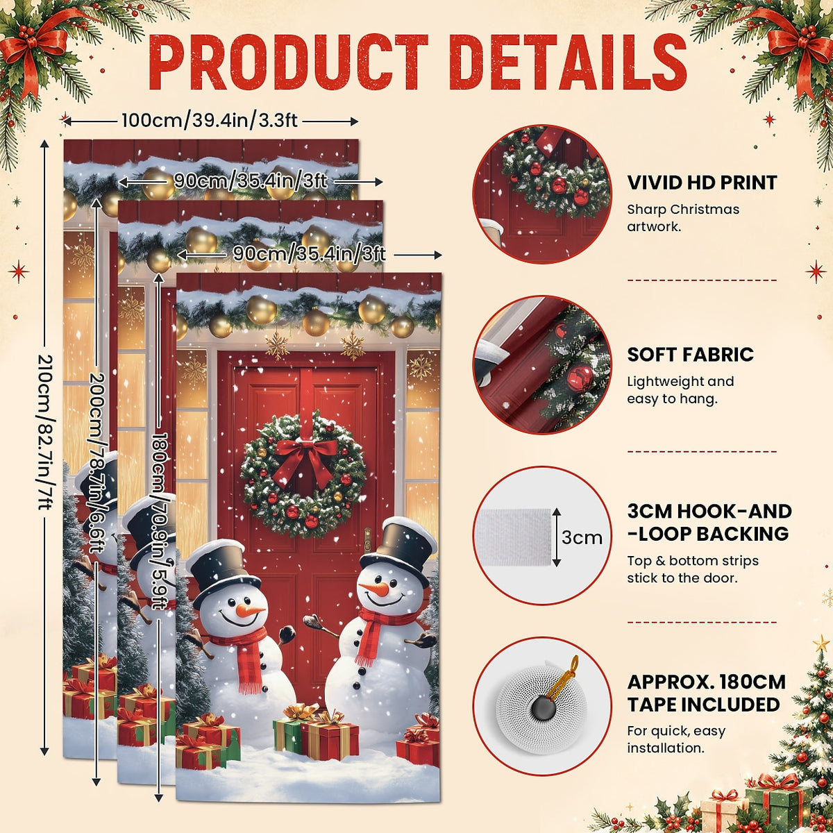 Cute Snowman in Winter Forest Christmas Door Cover