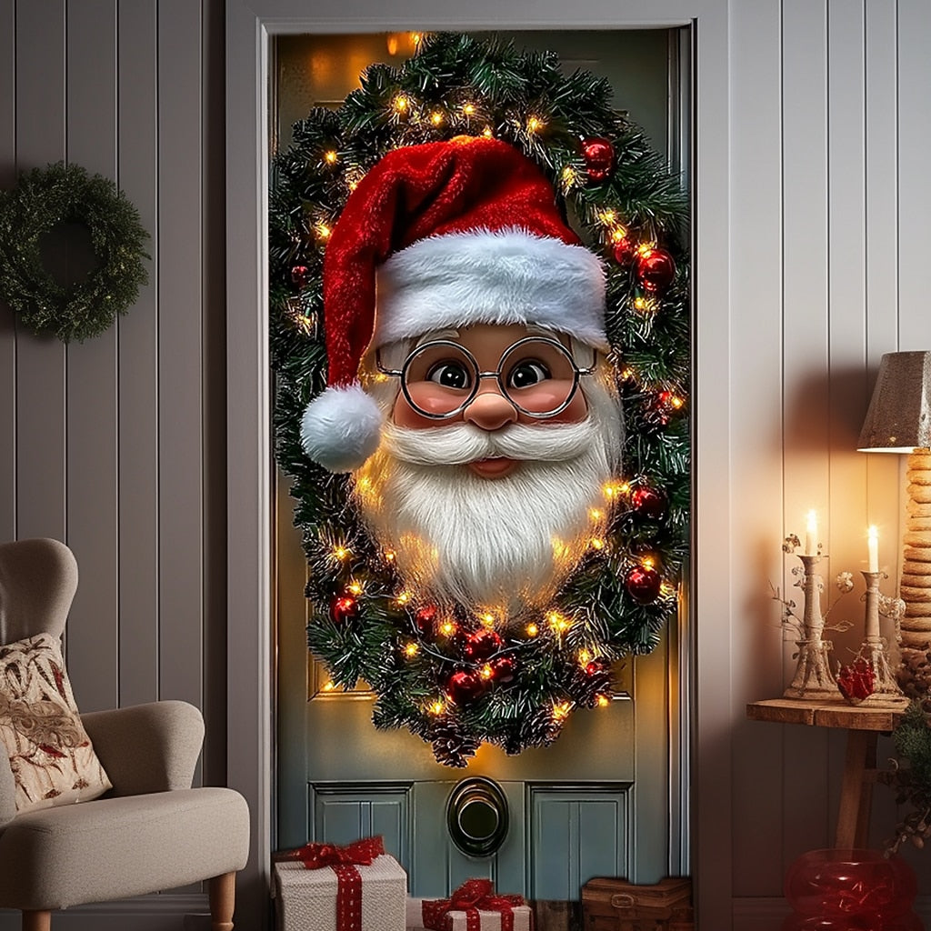 Santa Claus & Garland Christmas Door Cover