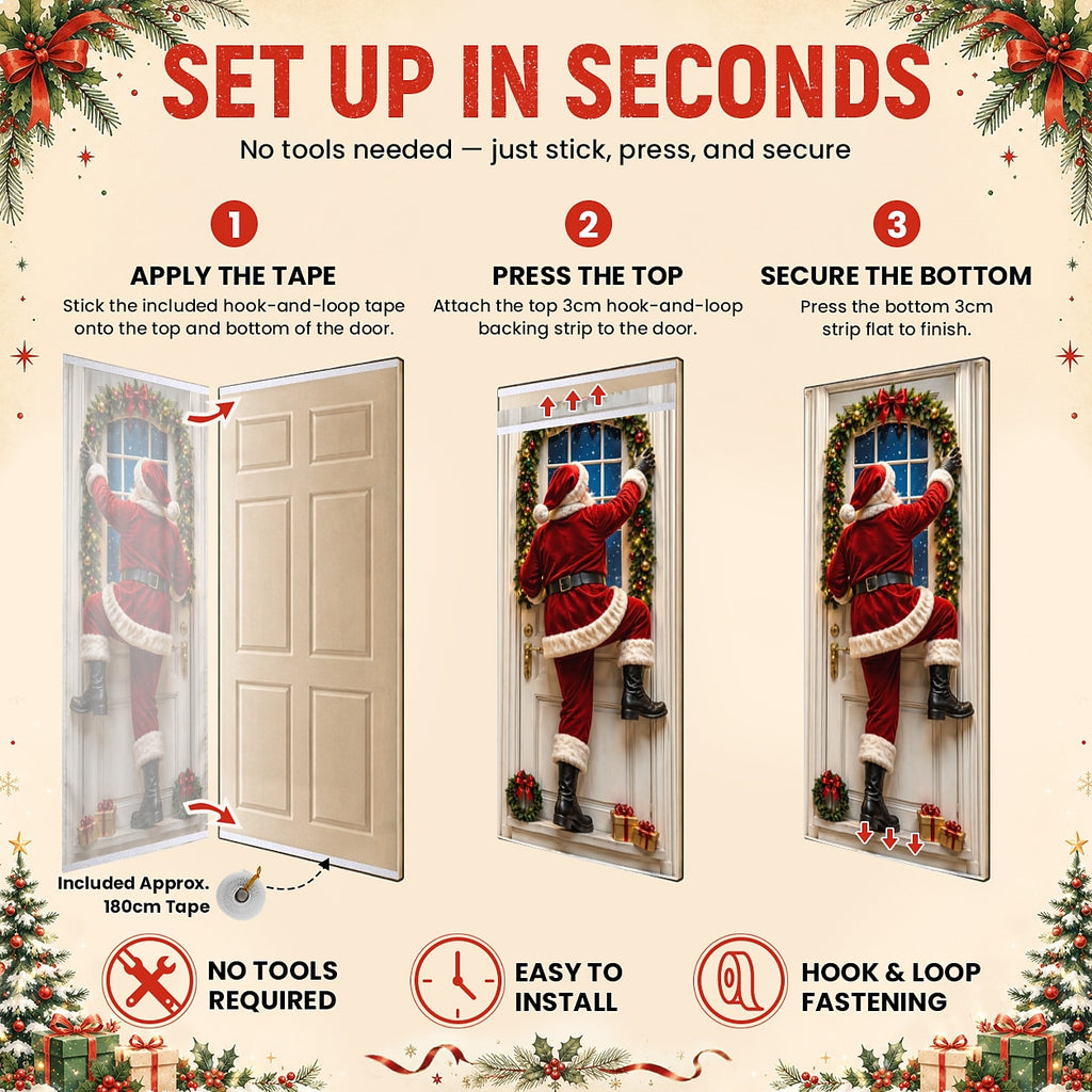 Santa Claus Climbing Ladder Christmas Door Cover