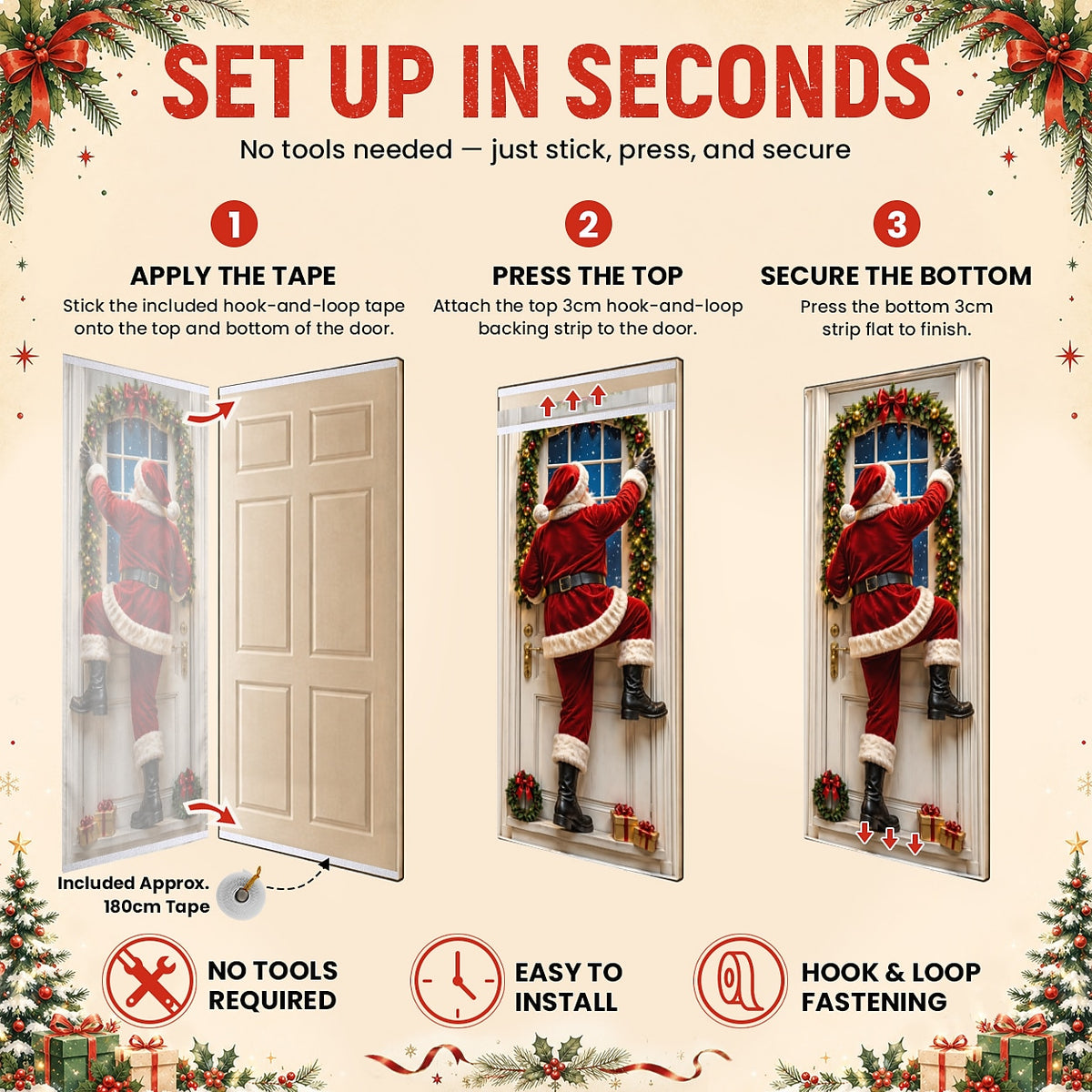 Santa Claus Climbing Ladder Christmas Door Cover