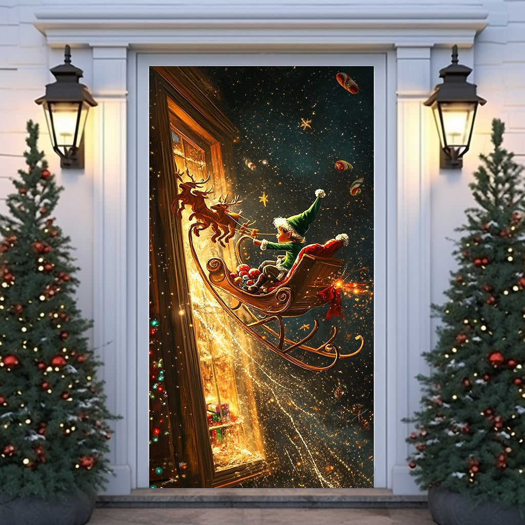 Joy Elf Christmas Door Cover