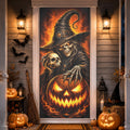 Skeleton Witch Glowing Pumpkin Door Banner Halloween Door Cover