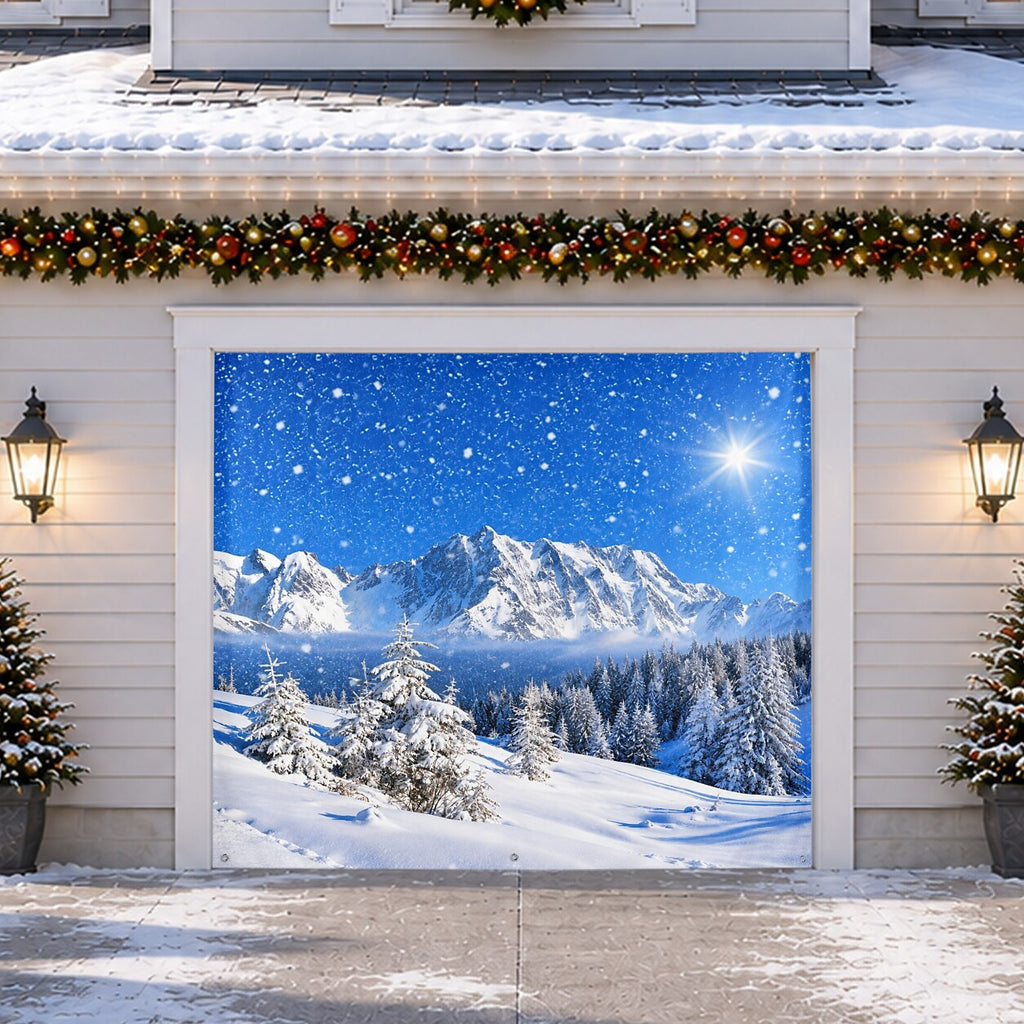 Christmas Garage Cover 3D Snowy Mountain & Forest