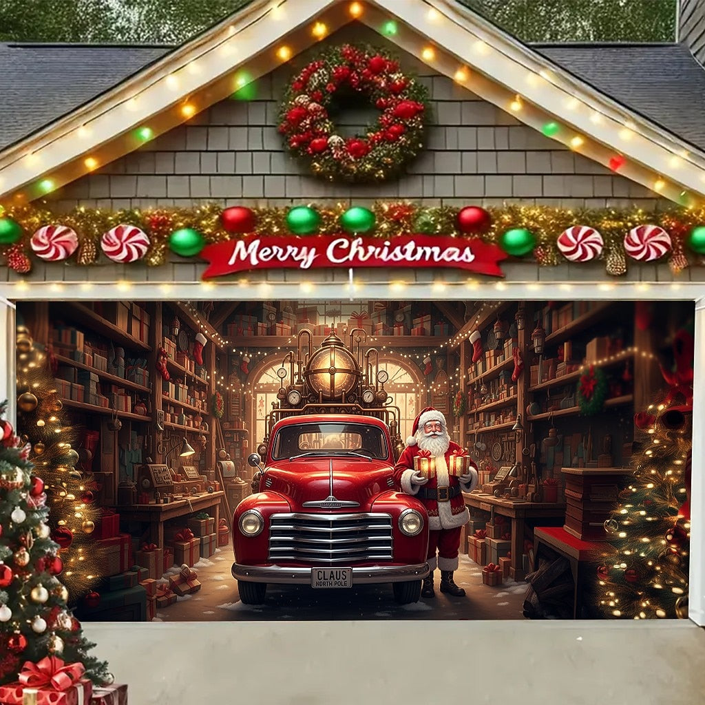 Santa Christmas House Garage Door Cover