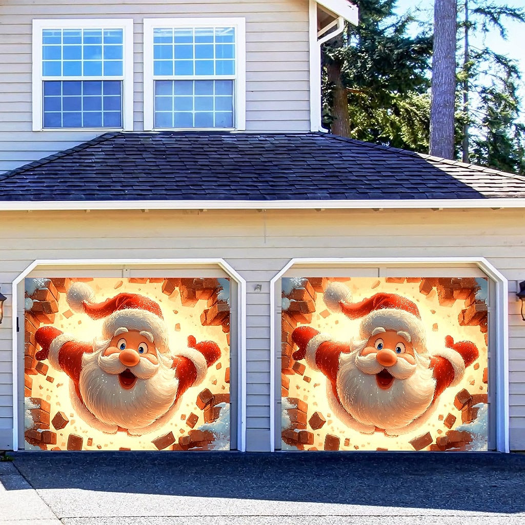3D Santa Breakthrough Garage Door Cover
