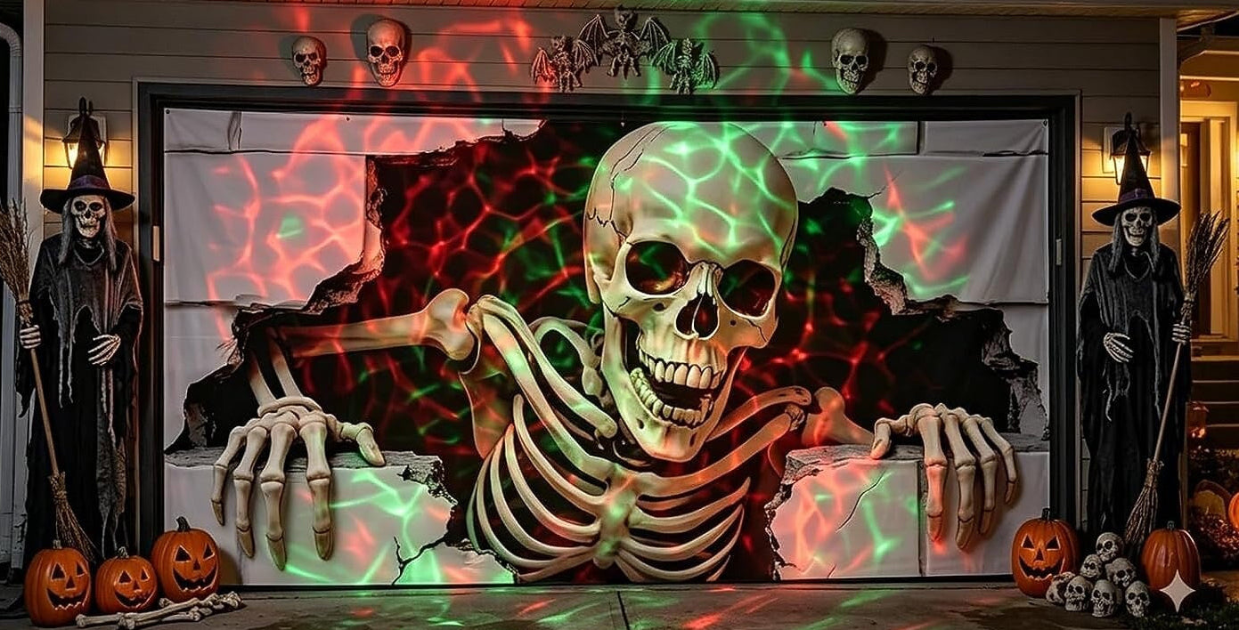 Halloween Skeleton Brick Wall Garage Door Cover
