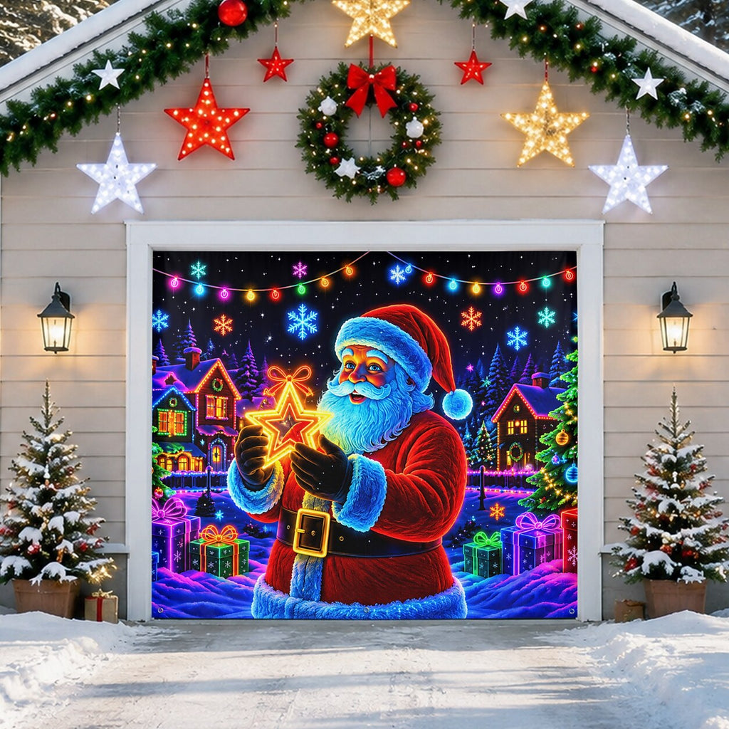 Blacklight Christmas Garage Cover UV Reactive Santa, Gifts & Christmas Tree