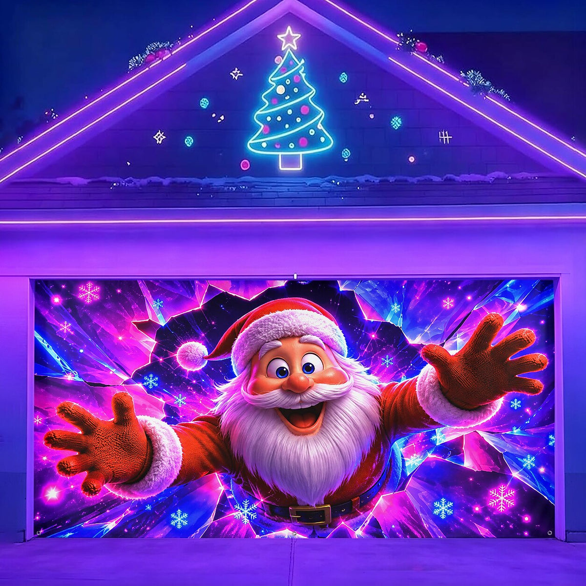 Blacklight Christmas Garage Cover 3D UV Reactive Santa