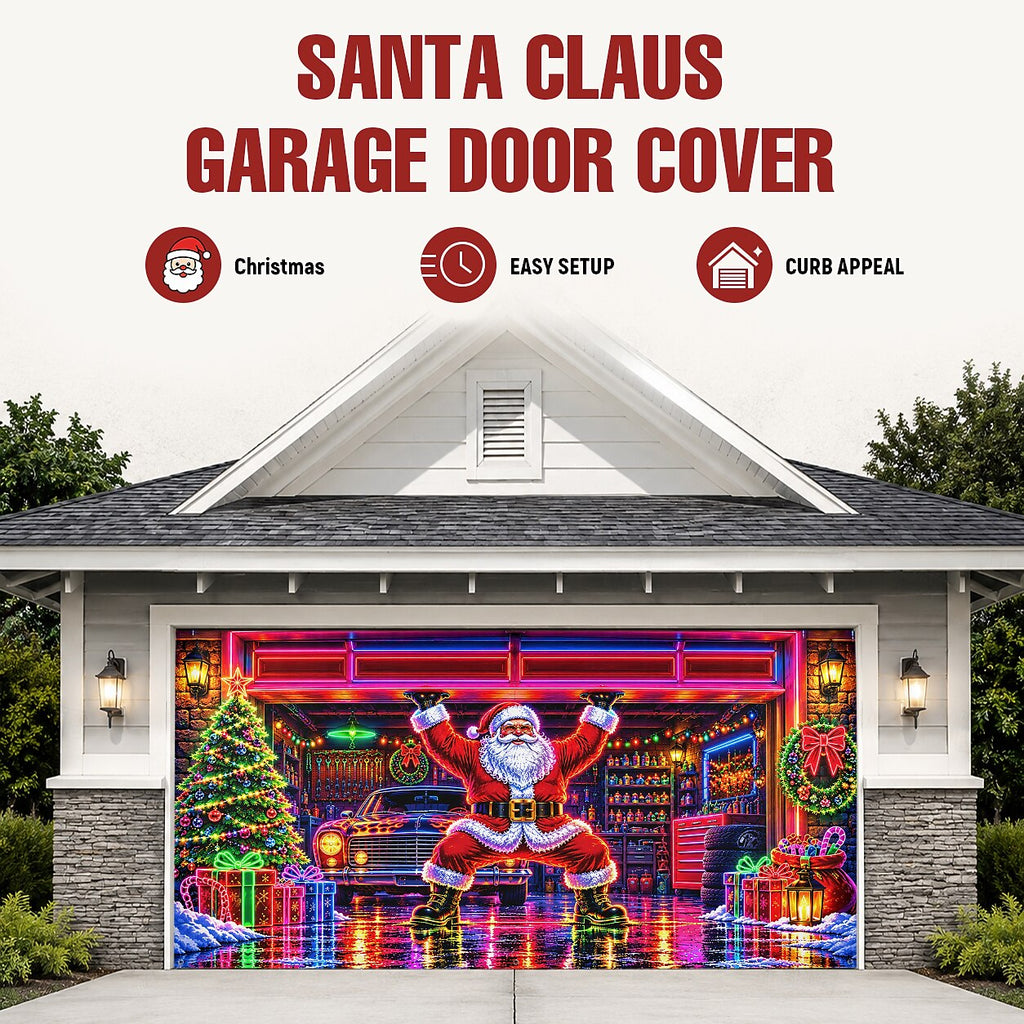Blacklight Christmas Garage Cover UV Reactive Santa Gift Workshop