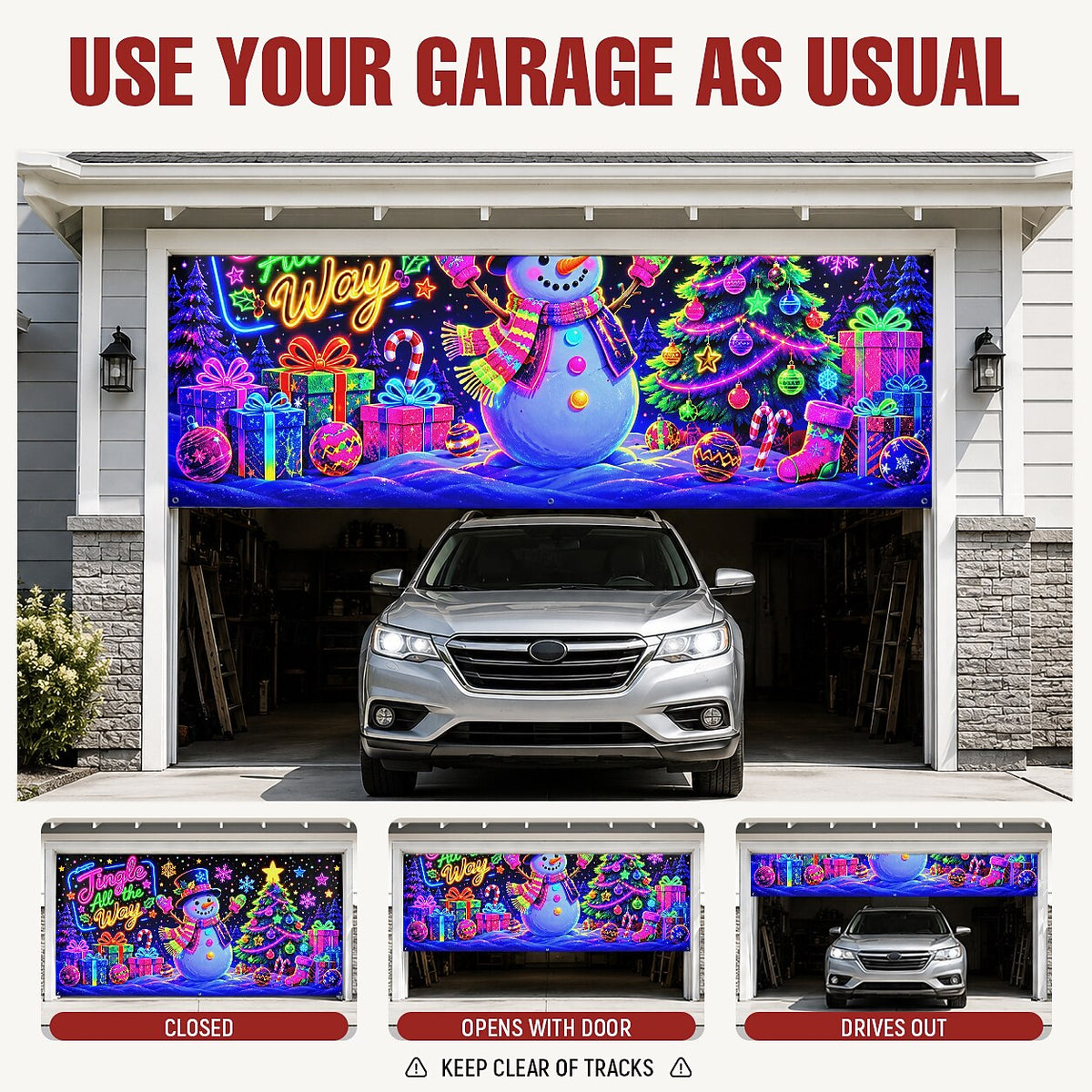 Blacklight Christmas Garage Cover UV Reactive Snowman