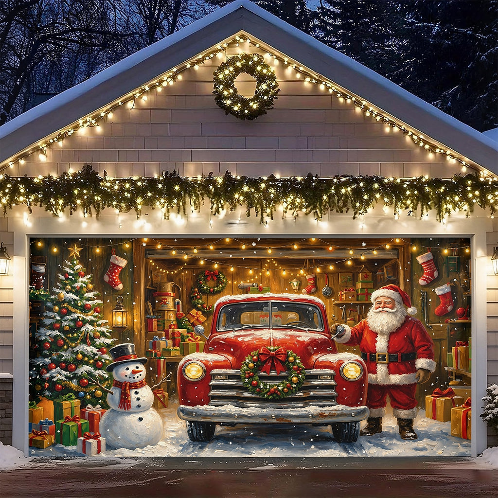 Vintage Red Truck Garage Door Cover