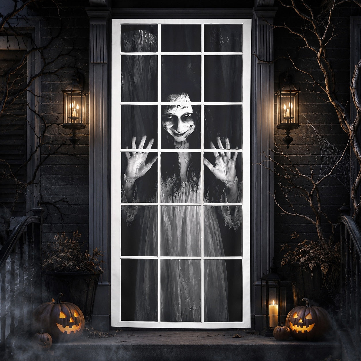 Creepy Ghost Girl Window 3D Illusion Banner Halloween Door Cover