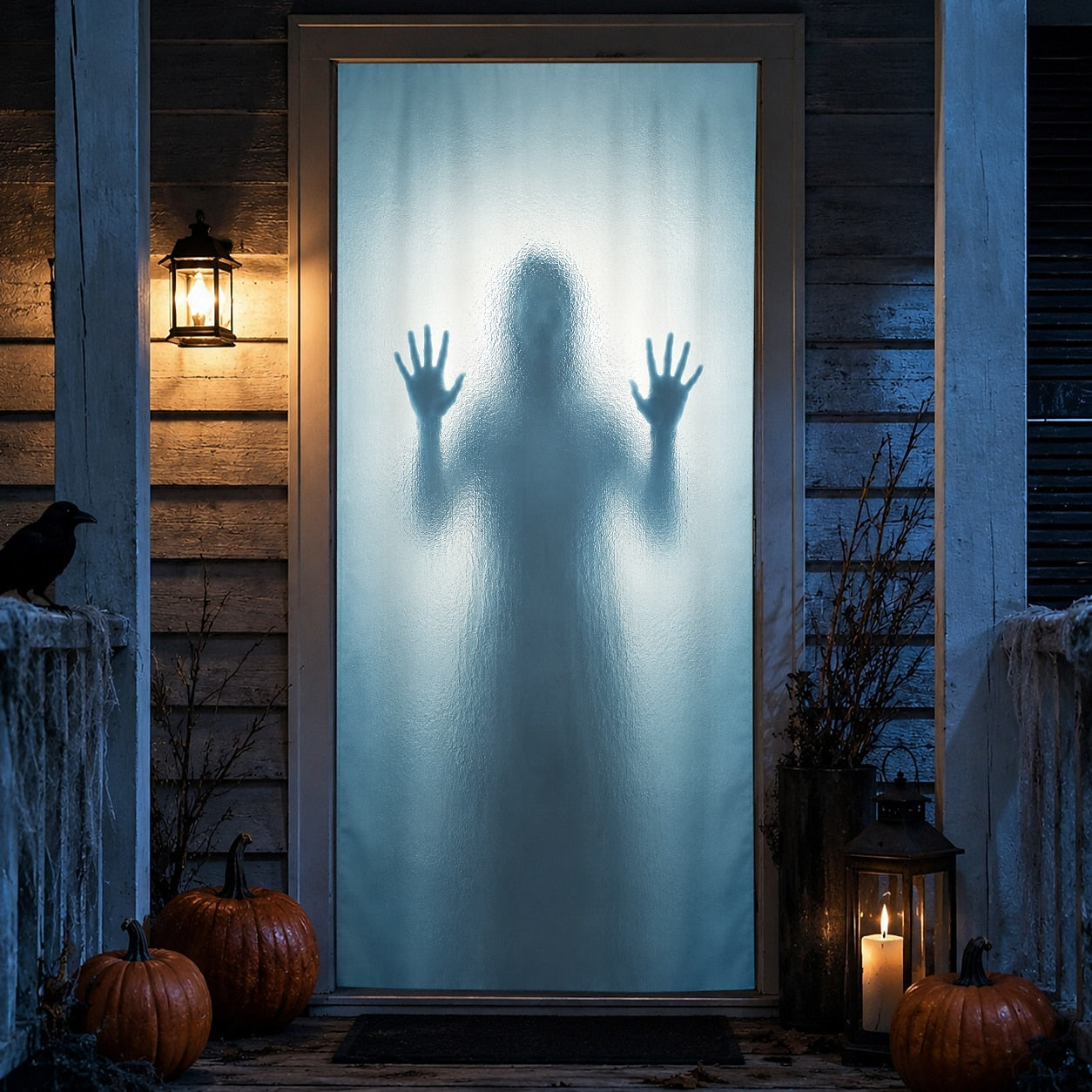Screaming Skull Door Banner Halloween Door Cover Ghost Behind Frosted