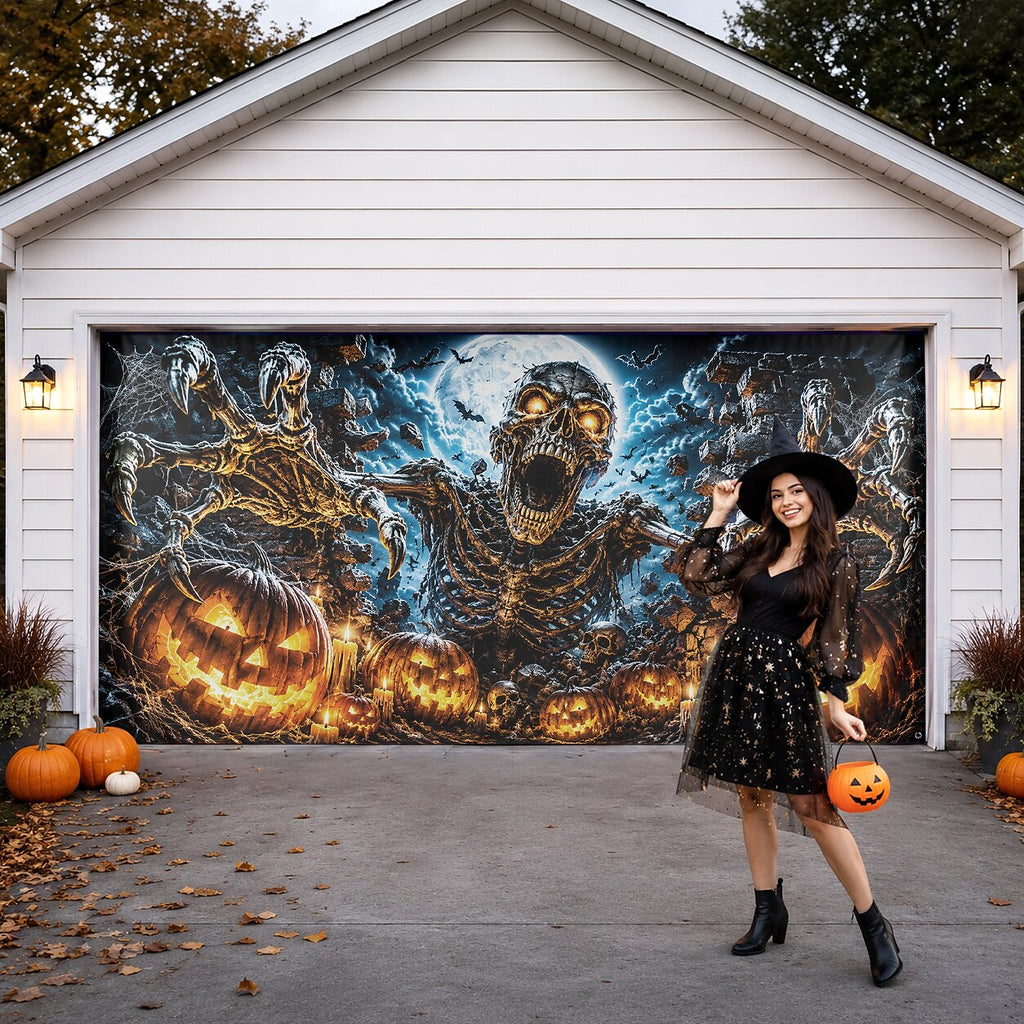 Halloween Flaming Skeleton Garage Door Cover