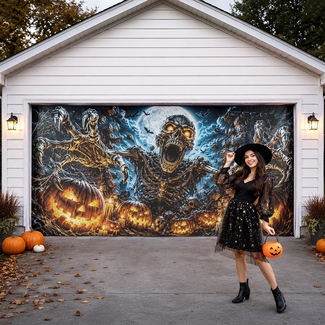 Halloween Flaming Skeleton Garage Door Cover