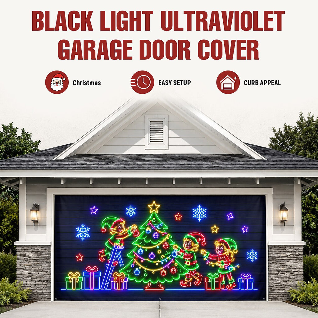 Blacklight Christmas Garage Cover UV Reactive Christmas Tree & Gifts