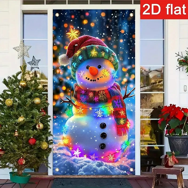 Glowing Snowman Christmas Door Cover