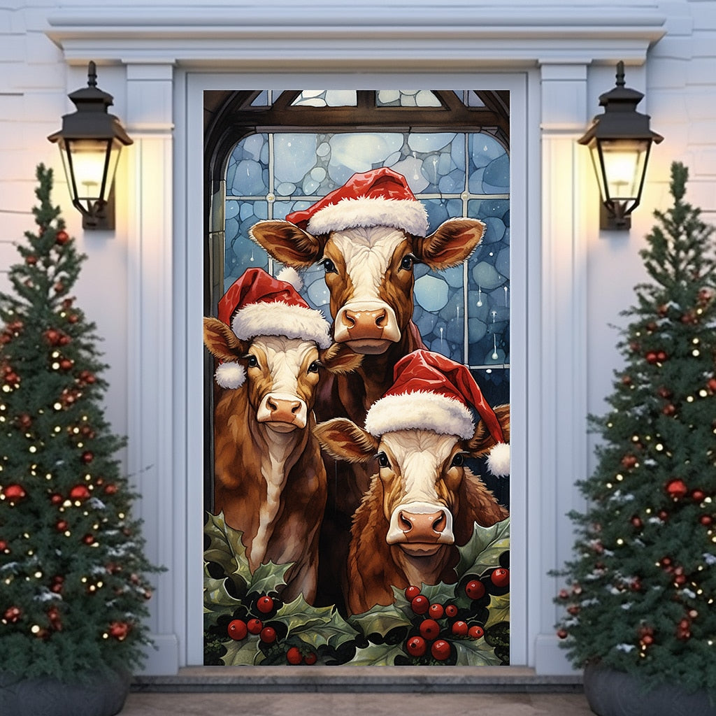 Festive Cow Christmas Door Cover