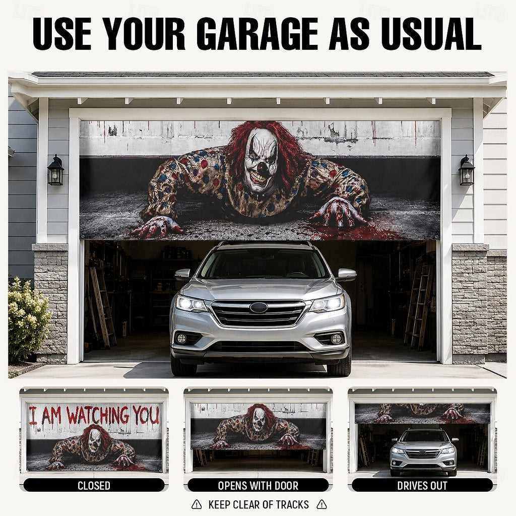 Evil Circus Clown Halloween Garage Door Cover