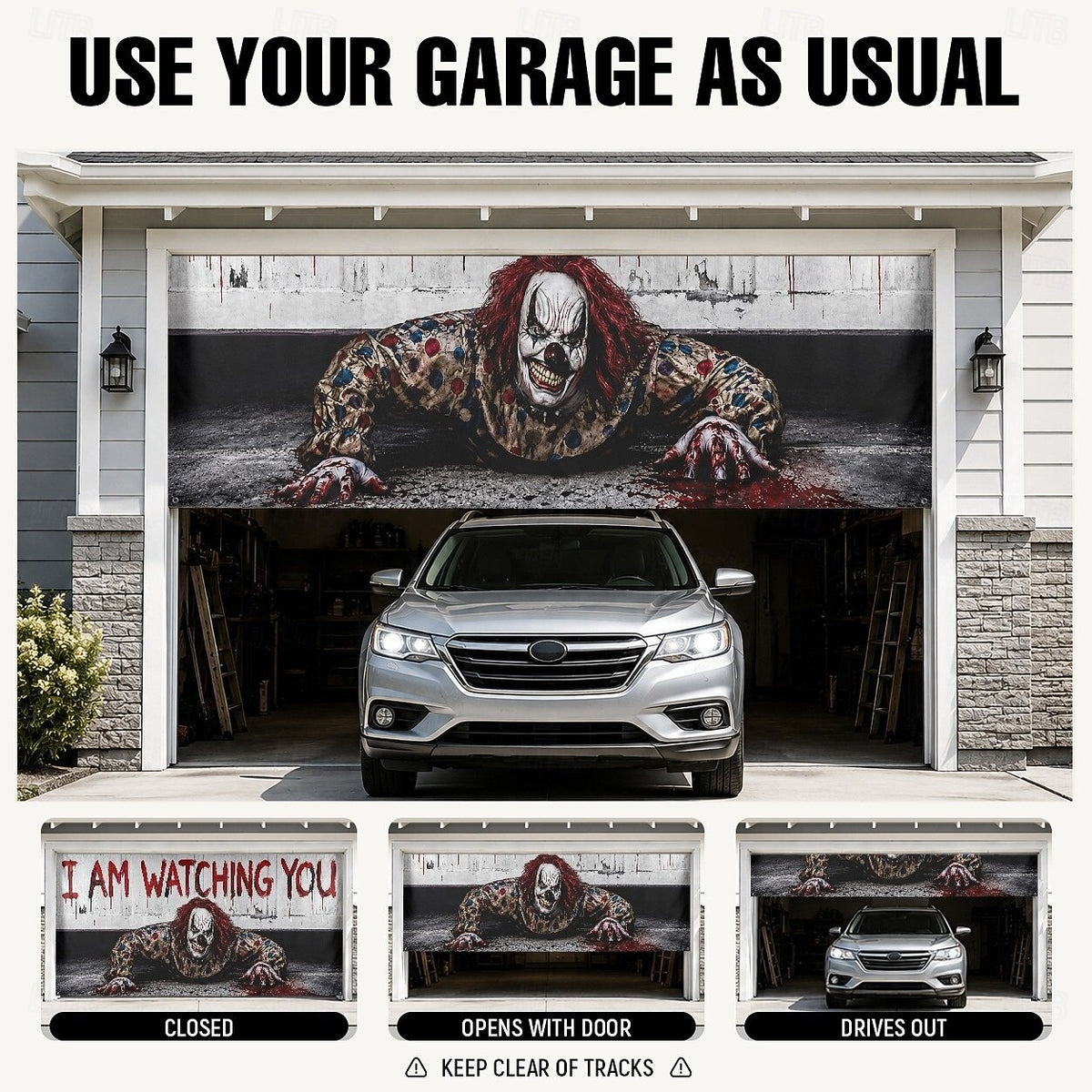 Evil Circus Clown Halloween Garage Door Cover