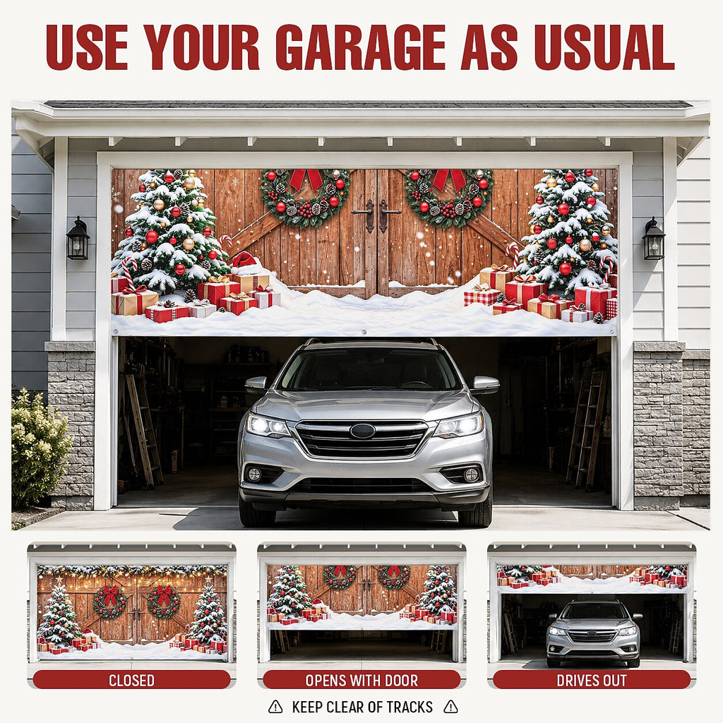 Christmas Garage Cover 3D Christmas Ornaments & Snow