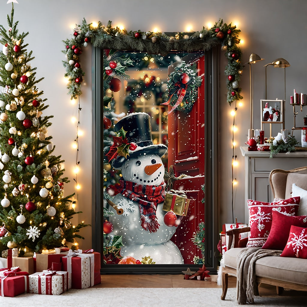 Snowman Christmas Door Cover
