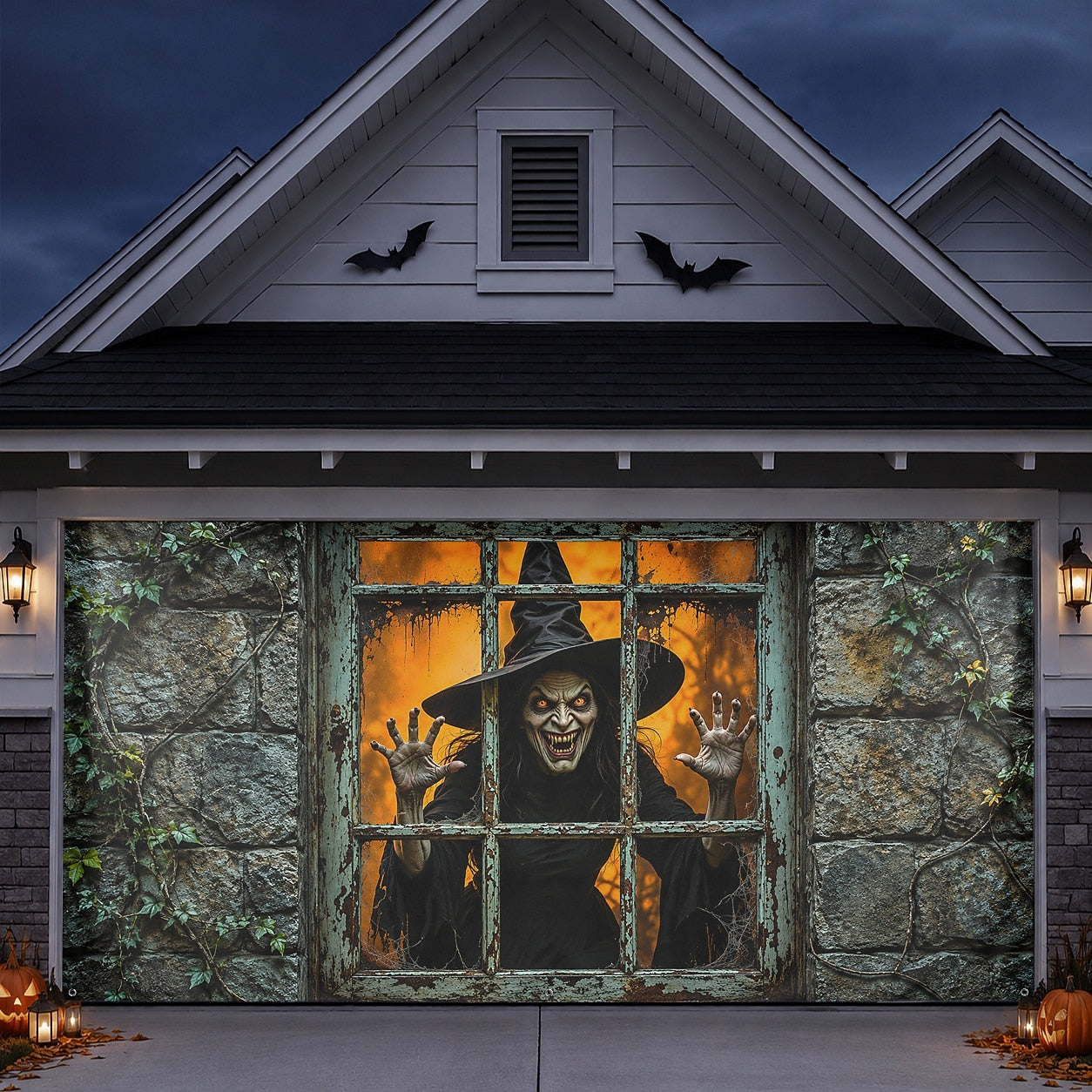 Witch Haunted Window & Eerie Spirit | Halloween Garage Door Banner Cover