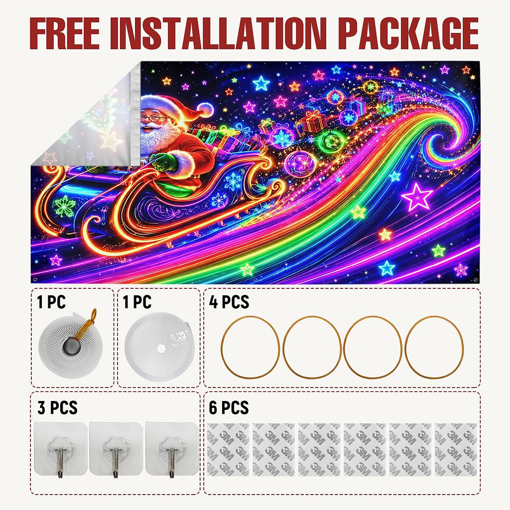 Blacklight Christmas Garage Cover UV Reactive Santa Claus & Sleigh