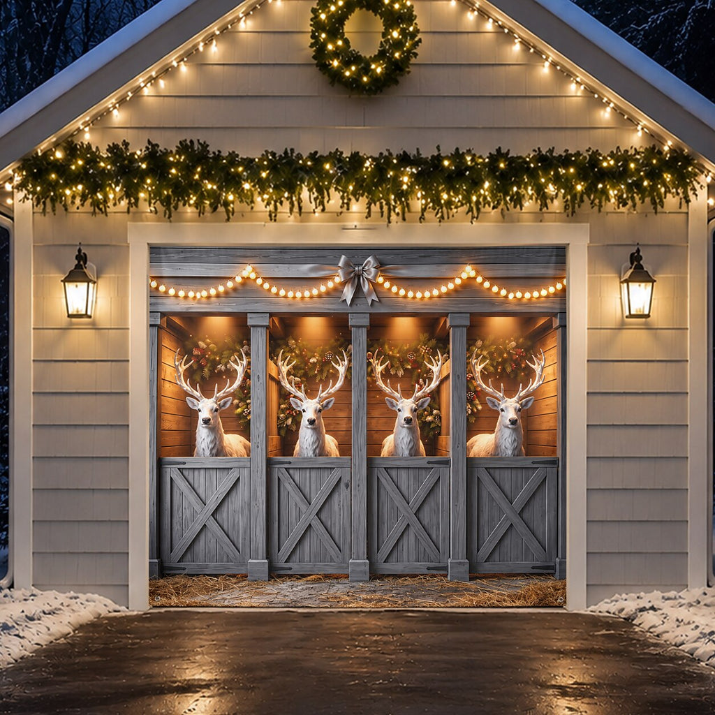 Christmas Garage Cover 3D Reindeer Barn Design