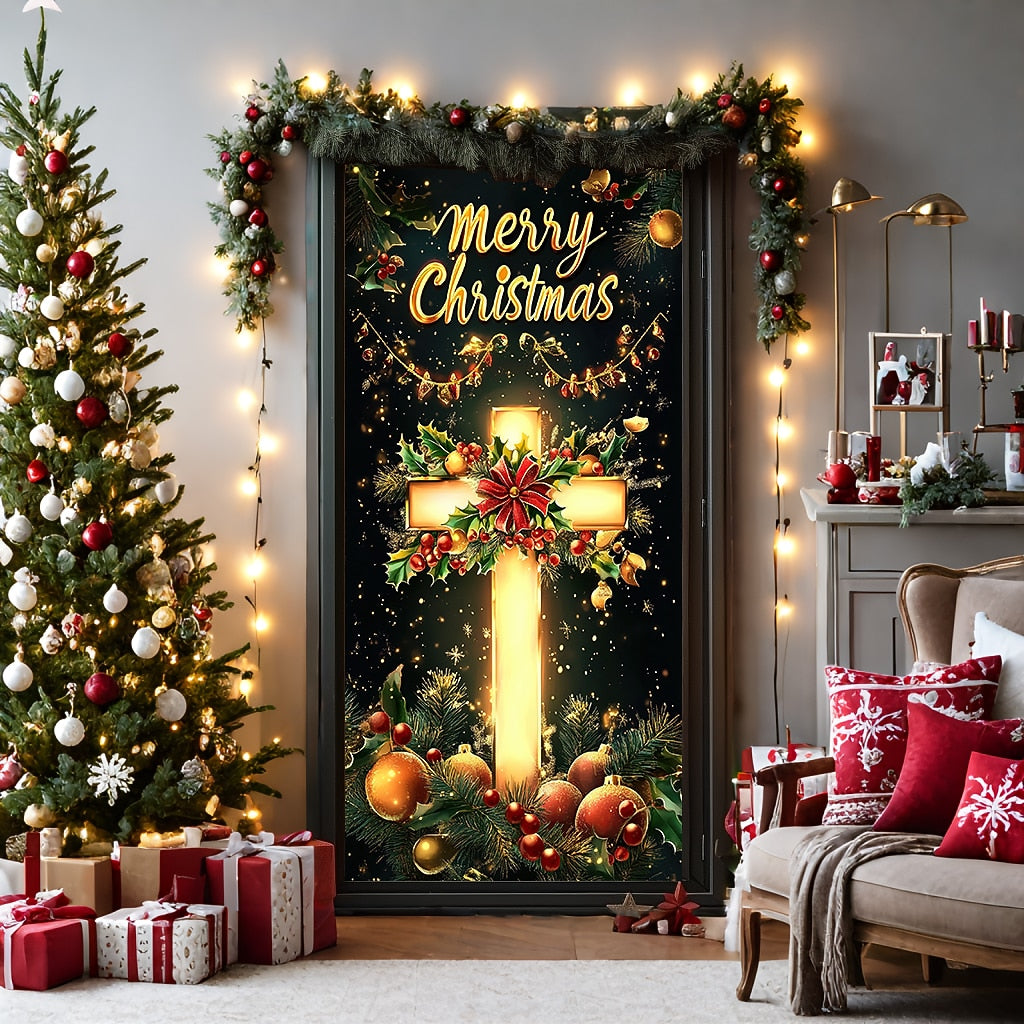 Cross Nativity Scene Christmas Door Cover
