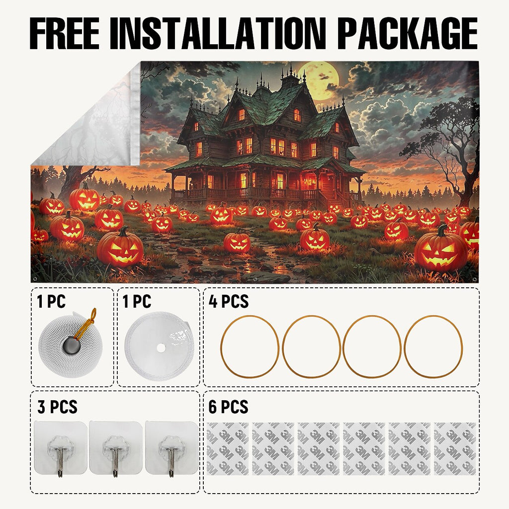 Halloween Haunted House Pumpkin Garage Door Cover