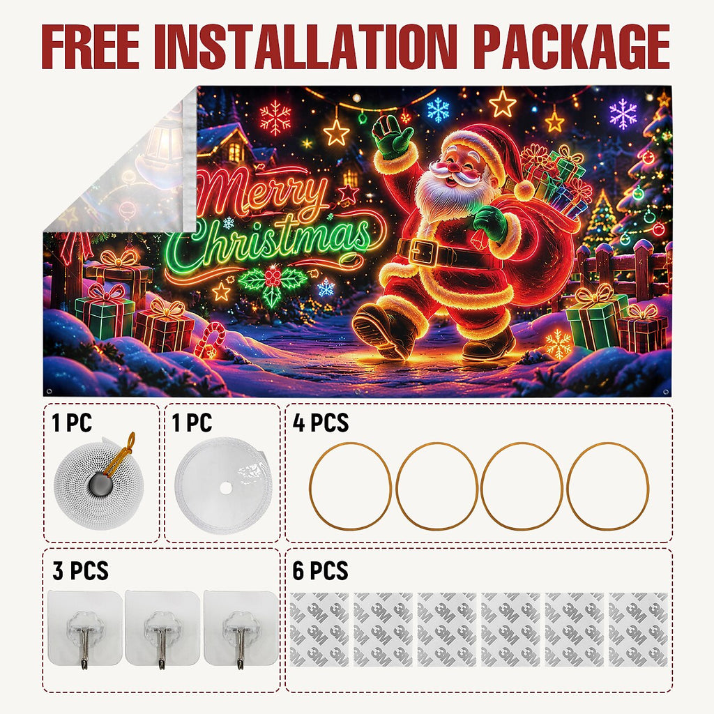 Blacklight Christmas Garage Cover UV Reactive Santa, Reindeer & Sleigh
