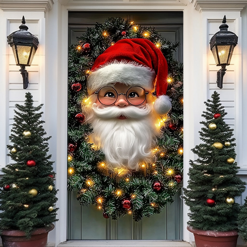 Santa Claus & Garland Christmas Door Cover