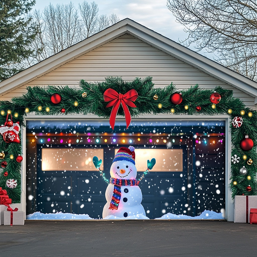 Snowman Christmas Garage Door Cover