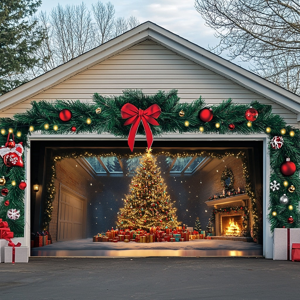 Farmhouse Christmas Tree Garage Door Cover