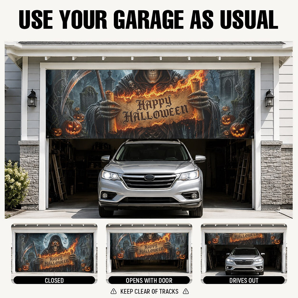 Halloween Grim Reaper Skull Garage Door Cover
