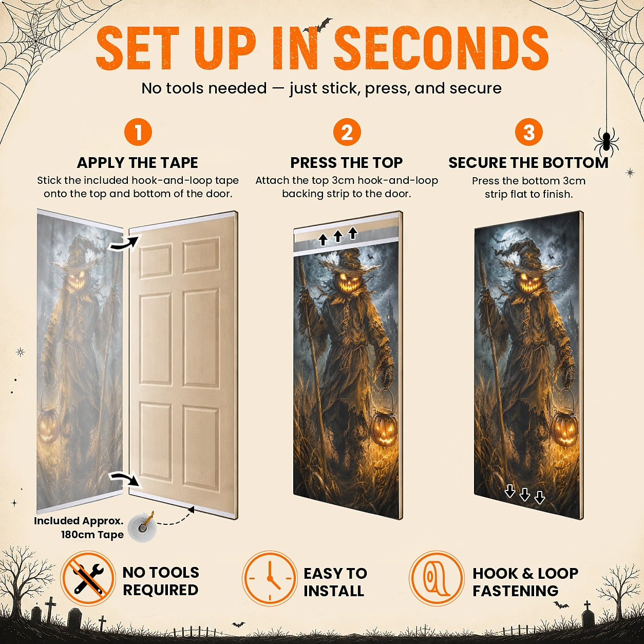 Pumpkin Door Banner Halloween Door Cover Pumpkin Scarecrow Jack O