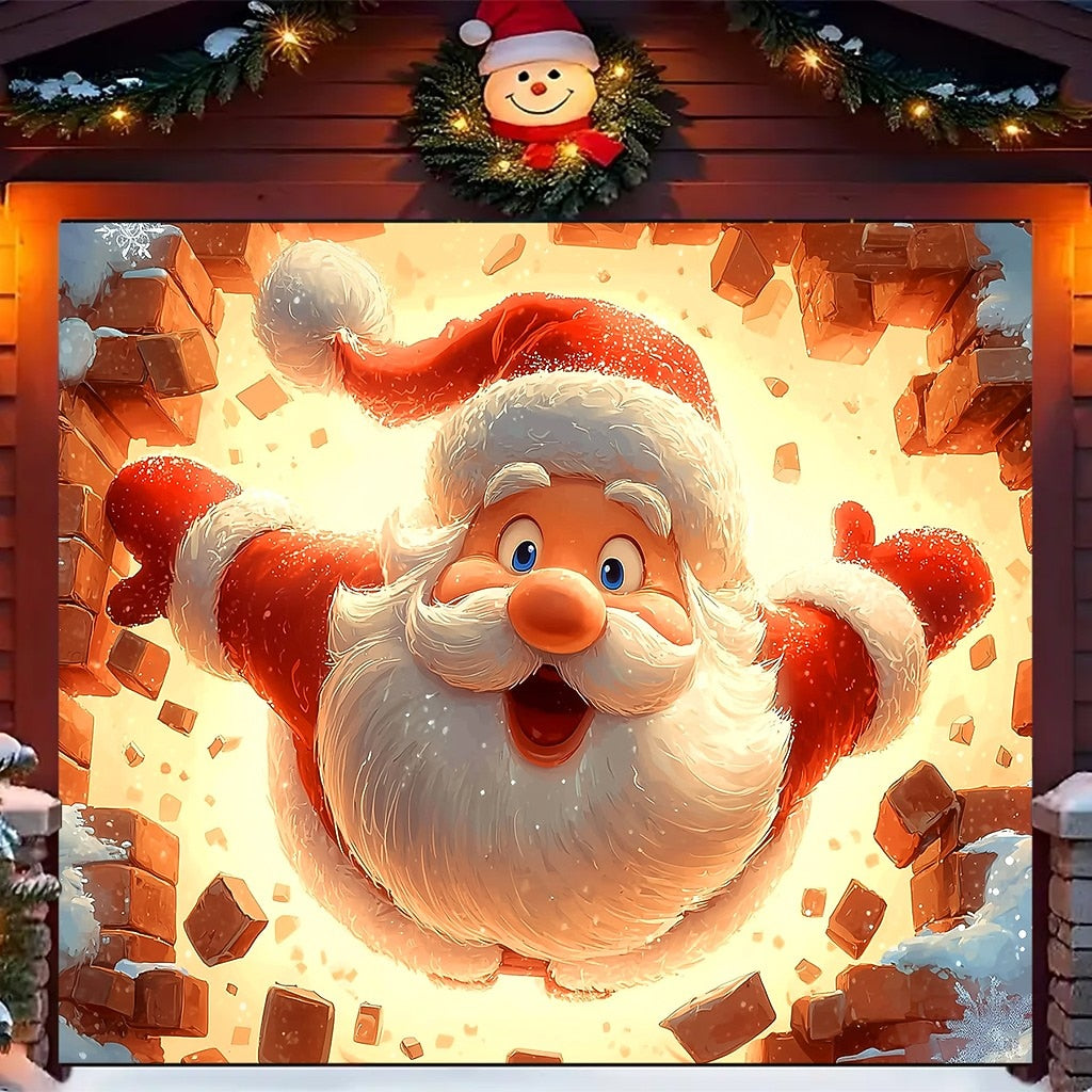 3D Santa Breakthrough Garage Door Cover