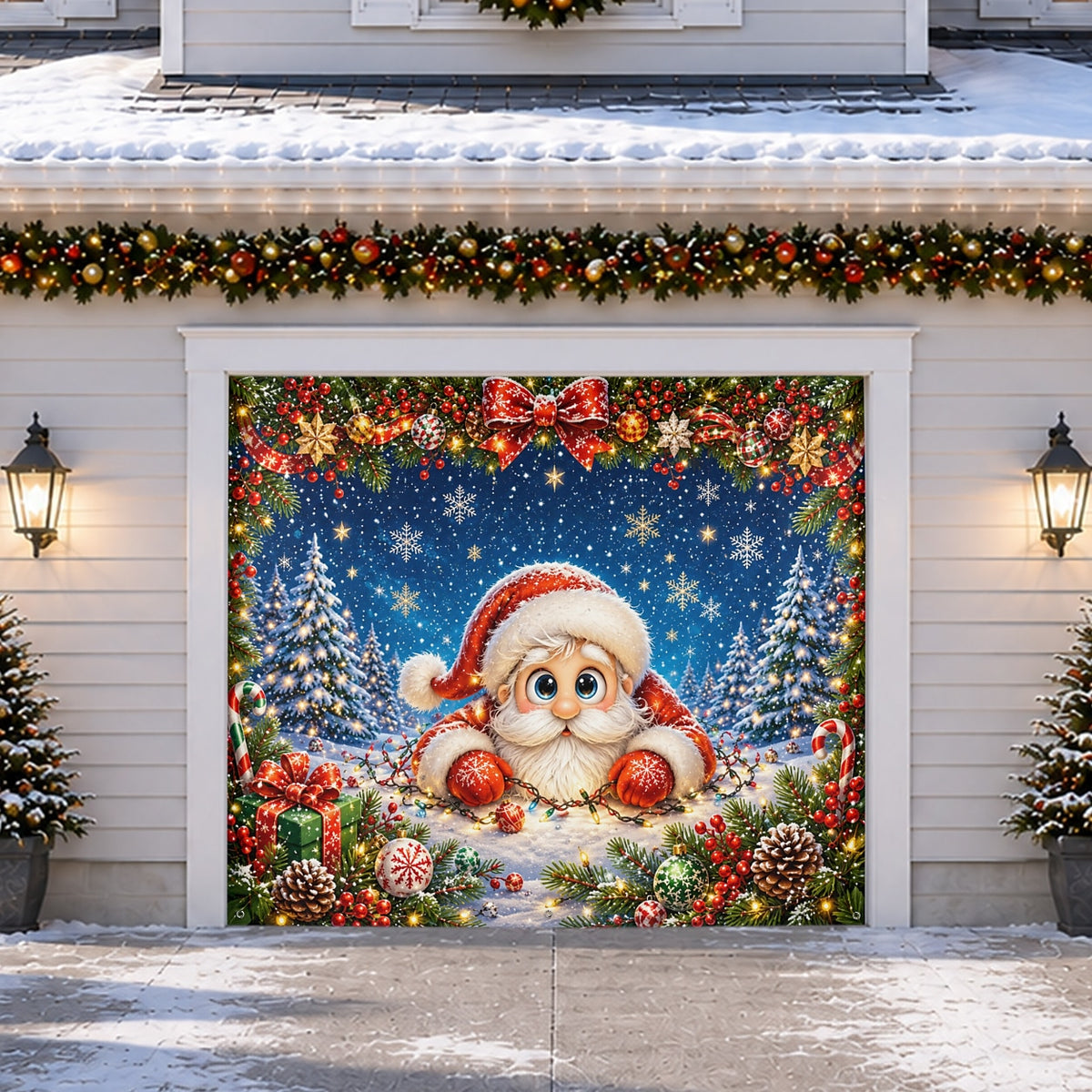 Cute Snowy Santa Garage Door Cover