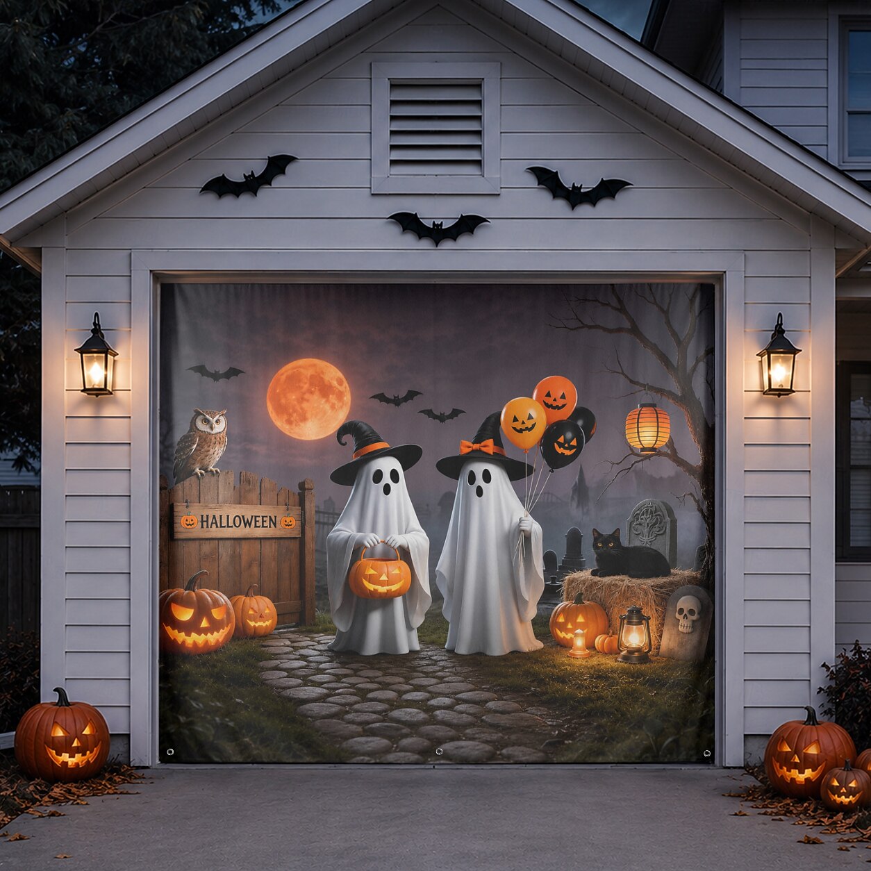Halloween Cute Ghosts Garage Door Cover