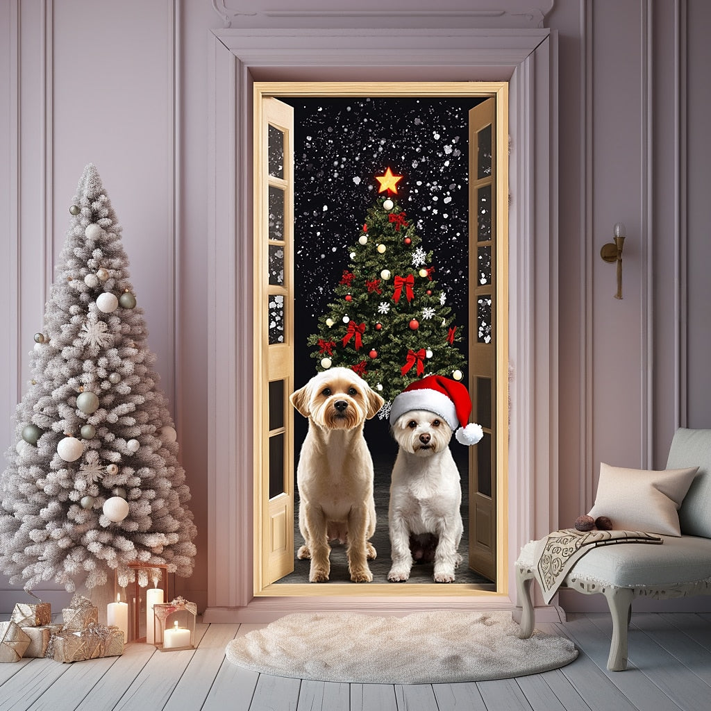 Festive Dog Christmas Door Cover