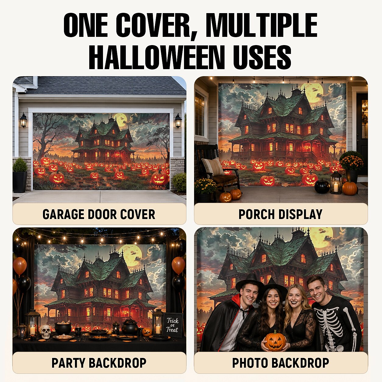 Halloween Haunted House Pumpkin Garage Door Cover