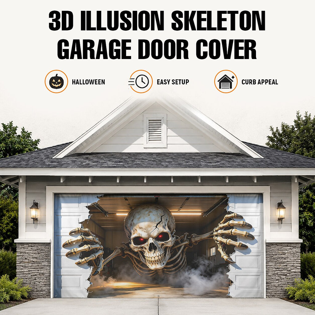 Halloween Skeleton Breaking Wall Garage Door Cover