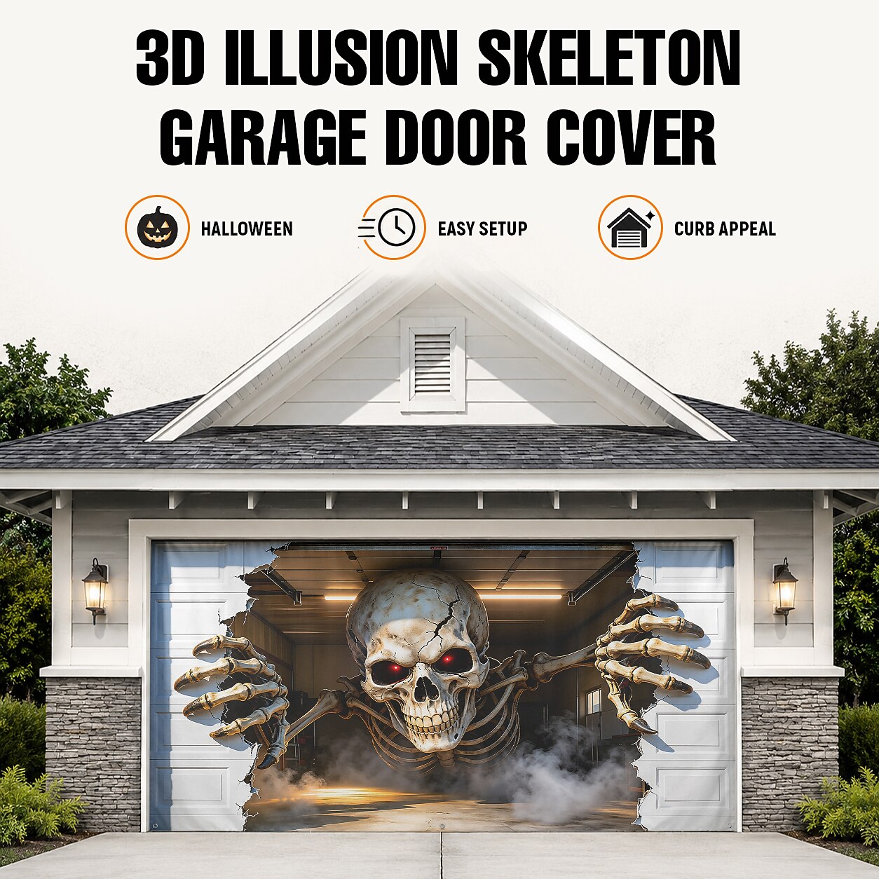 Halloween Skeleton Breaking Wall Garage Door Cover