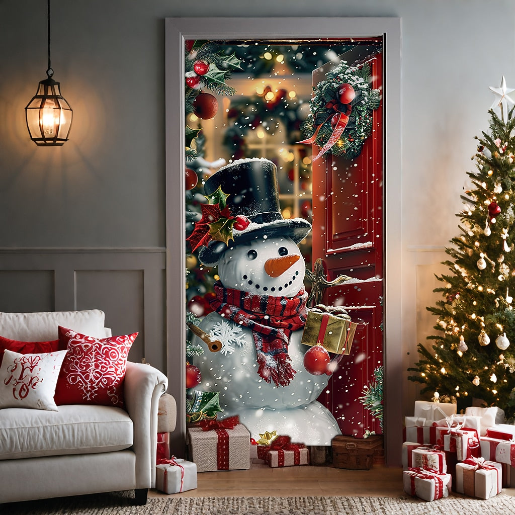 Snowman Christmas Door Cover