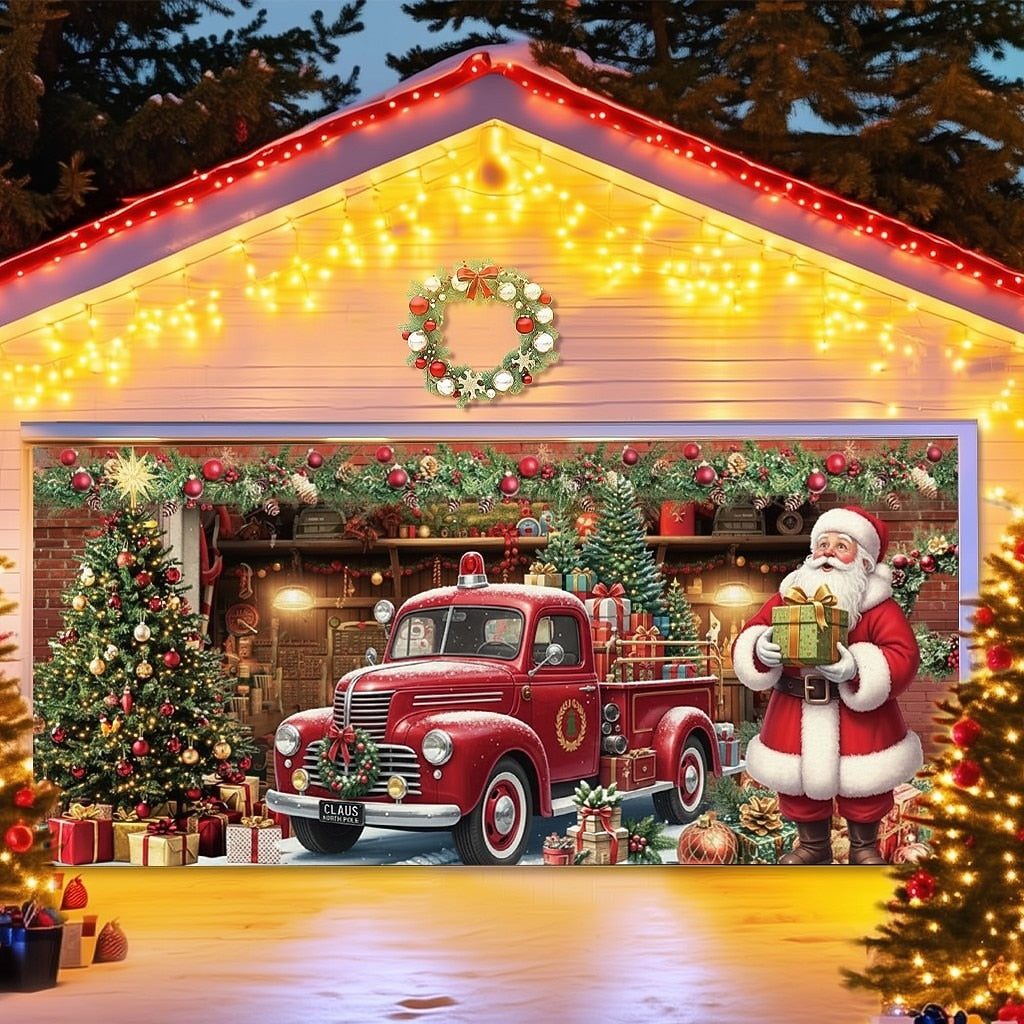 Santa Christmas House Garage Door Cover