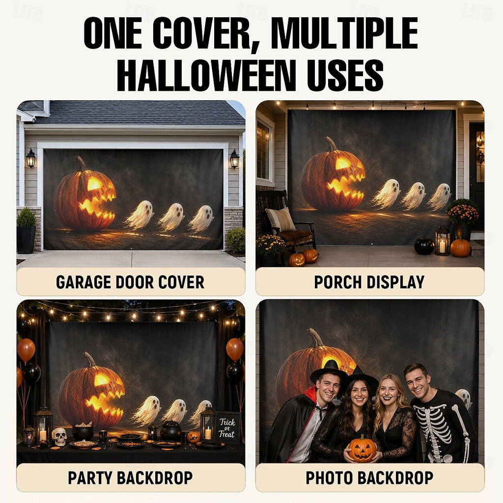 Cute Ghosts Witch Hats Halloween Garage Door Cover